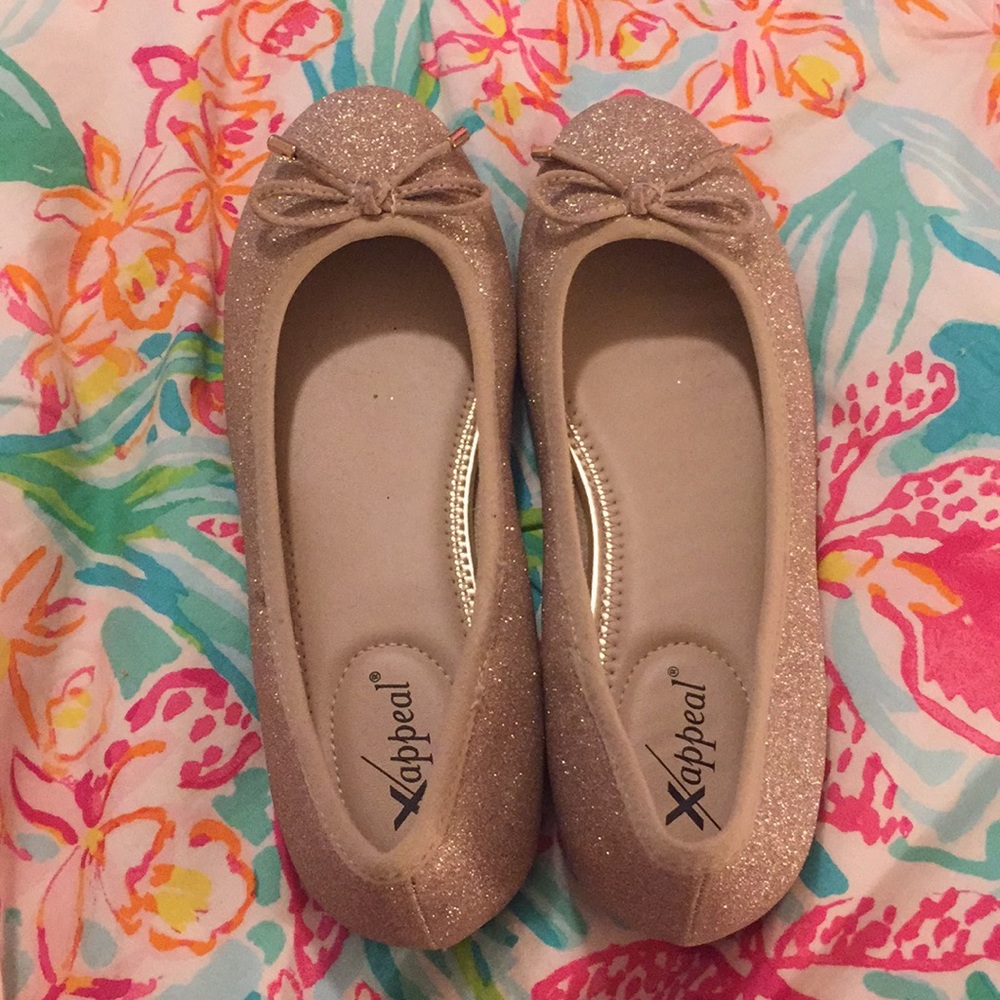 Gold glittery flats